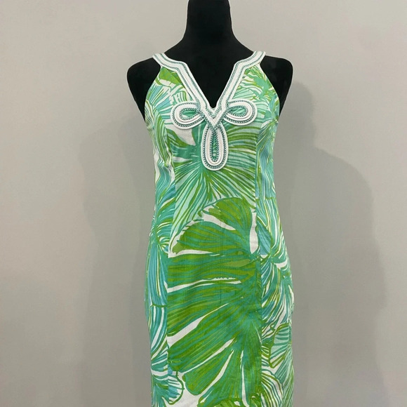 Lilly Pulitzer Dress Womens 00 Tessa Shift Green Sheen Fronds Place Preppy Sun - Picture 2 of 9